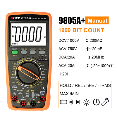 VICTOR VC9805A+1999 ((3 1/2) Véritable RMS Multimètre numérique Testeur de résistance Mesure AC DC 1000V 20A Voltmètre Ampère