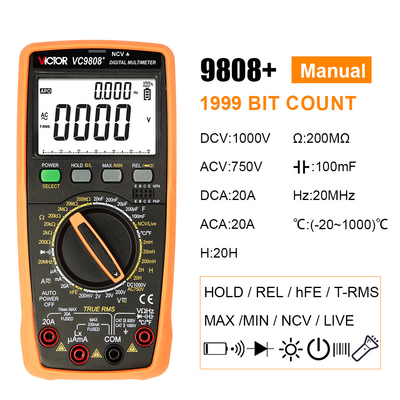 VICTOR VC9808+ Multimètre numérique 2000uF capacimètre 10MHz Mesure de la température et de l'inductivité de fréquence avec test LCR