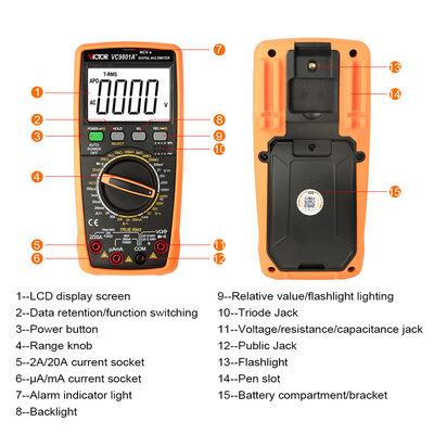 VICTOR VC9808+ Multimètre numérique 2000uF capacimètre 10MHz Mesure de la température et de l'inductivité de fréquence avec test LCR