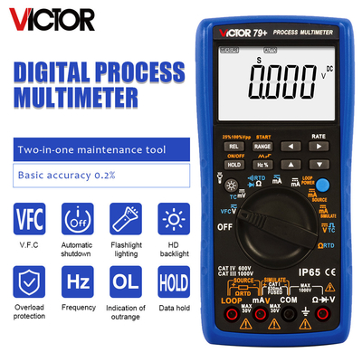 VICTOR 79+ Résistance du multimètre de processus 400 ohm fréquence du thermocouple 100 Hz boucle 24V multimètre numérique