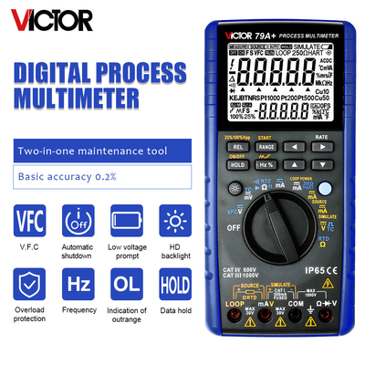 VICTOR 79A+ Calibrateur de processus professionnel multifonctionnel Multimètre de processus numérique