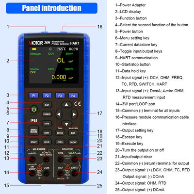 VICTOR 26 Calibrateur de processus multifonctionnel Générateur de signal avec une précision de 0,01% 5 chiffres Circuit de boucle d'affichage 24V IP65