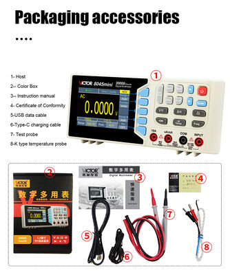 VICTOR 8045 mini multimètre de Table de taille 30000 comptes multimètre de type banc DMM avec affichage coloré